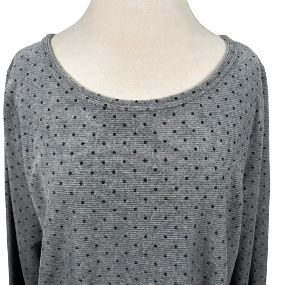 Talbots Velour Ribbed Knit Tunic Top Gray Black Polka Dot Soft Casual size XL - Picture 3 of 10